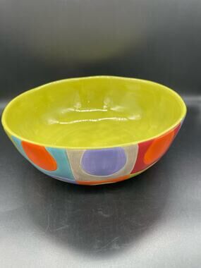 Pier 1 Urban Dot Hand Painted Earthenware Serving Bowl 11” *Small Paint Chip